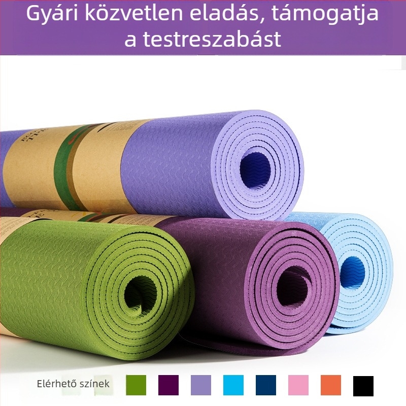Két színű TPE jóga matrac, szélesebb és vastagabb, környezetbarát, sporthoz és fitneszhez, vonalvezető vonalakkal és csúszásmentes felülettel