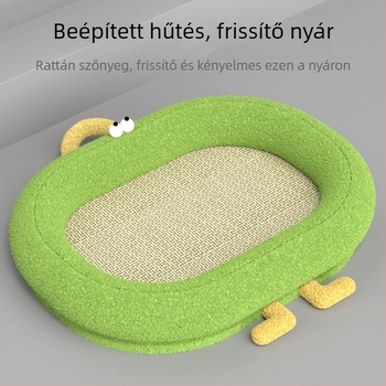 Minden évszakos macska- és kutyaágy fonott rattan hűsítő matraccal