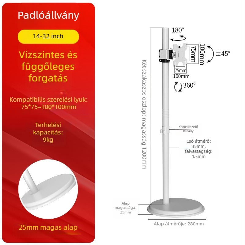 Y280 Hordozható monitorpadló állvány — univerzális kijelzőtartó