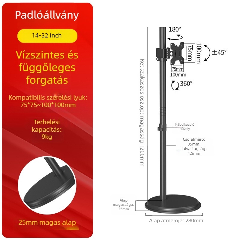 Y280 Hordozható monitorpadló állvány — univerzális kijelzőtartó