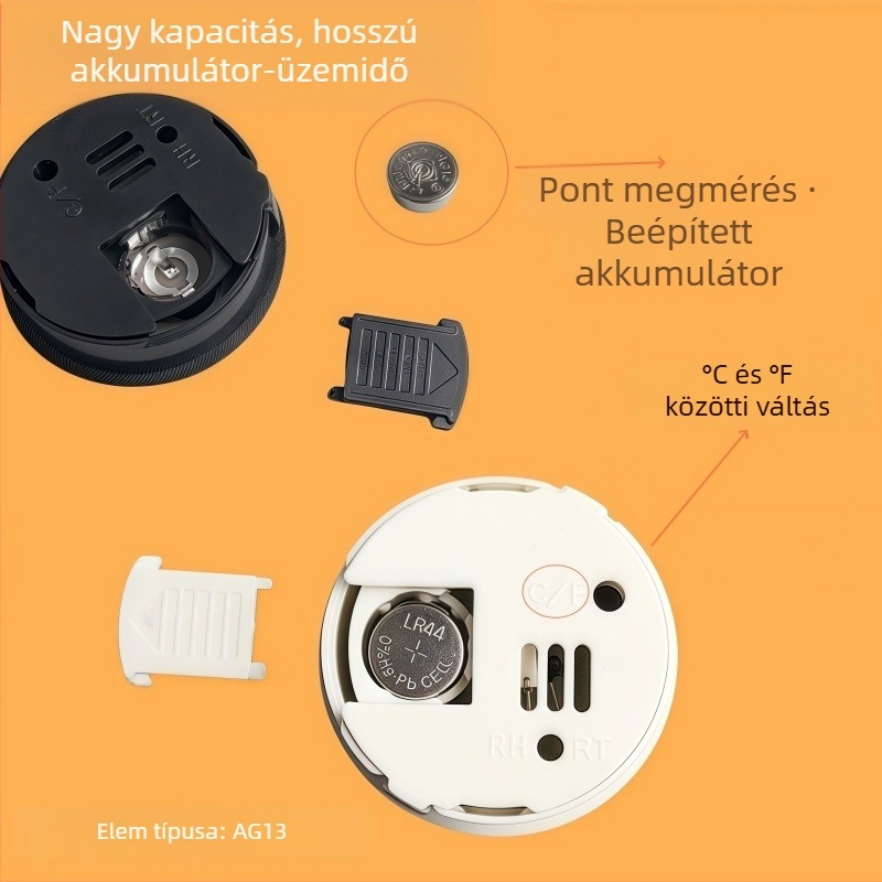 Körkörös digitális hőmérséklet- és páratartalom-mérő, akril ház, beépített hüllőhőmérő és higrométer
