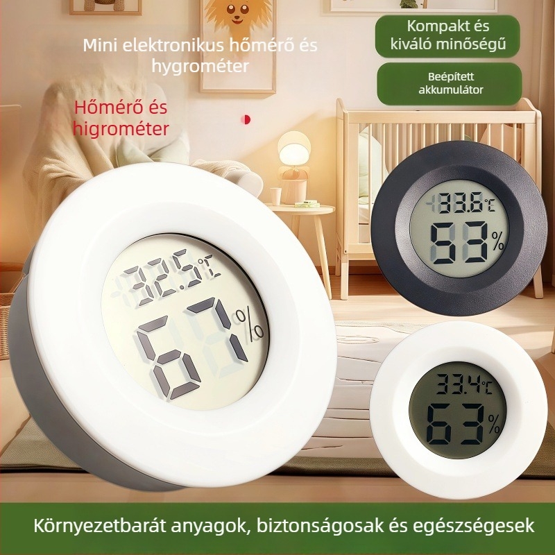 Körkörös digitális hőmérséklet- és páratartalom-mérő, akril ház, beépített hüllőhőmérő és higrométer