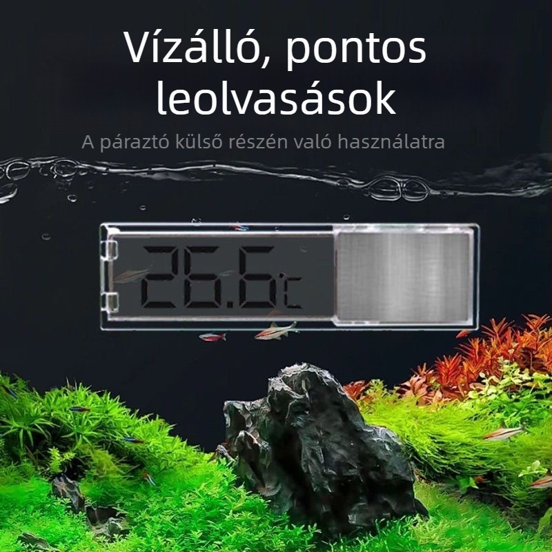 Akvarisztikus víztermometer LED LCD kijelzővel, külső rögzítés, vízálló