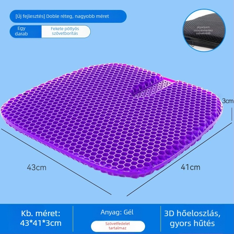 Gél ülésvédő autóhoz, méhsejt design (honeycomb), monolitikus kivitel, On the Way, légáteresztő és hűsítő