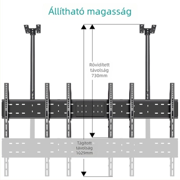 Általános mennyezeti TV-tartó két kijelzőhöz, kettős karokkal (általános; két kijelző; mennyezeti rögzítés; kettős karok)