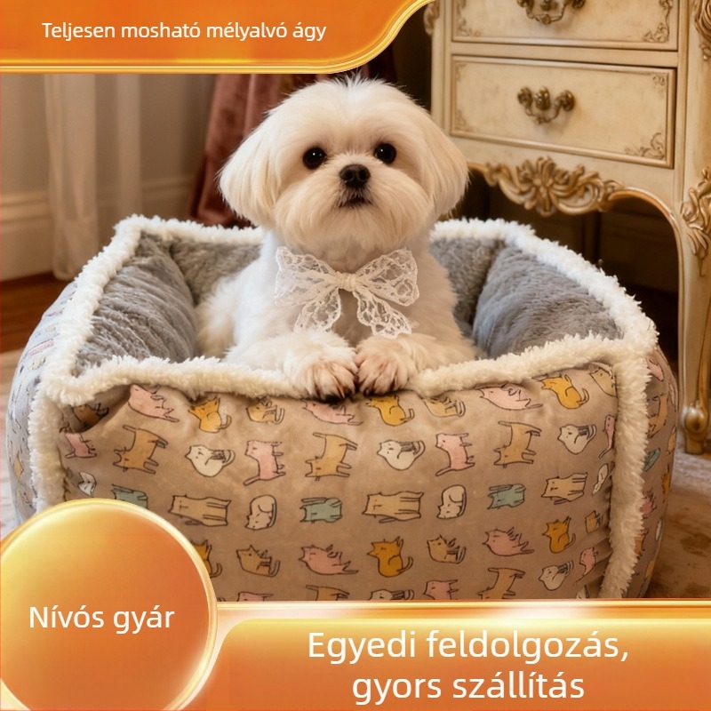 Levehető és mosható kisállat ágy kutyáknak és macskáknak, vastag és meleg, négy évszakos, fészek-stílusú oldalakkal körülölelt