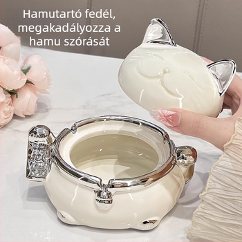 Kerámiából készült Maneki-Neko hamutál fedéllel – modern, kreatív design, testreszabható, stílusok nordikus / rajzfilmszerű / új kínai stílus, Benyi Home Furnishings