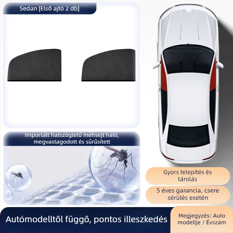 Autó oldalsó ablakára szúnyogháló – univerzális oldalablakokra, rovarháló, napvédő, minimalista stílus, testreszabható