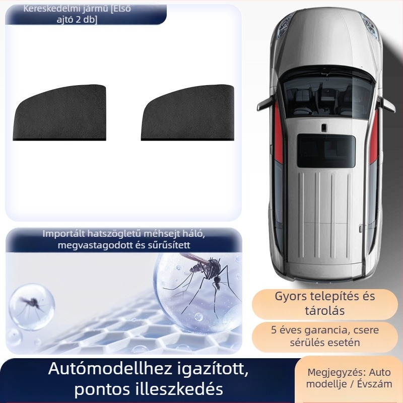 Autó oldalsó ablakára szúnyogháló – univerzális oldalablakokra, rovarháló, napvédő, minimalista stílus, testreszabható