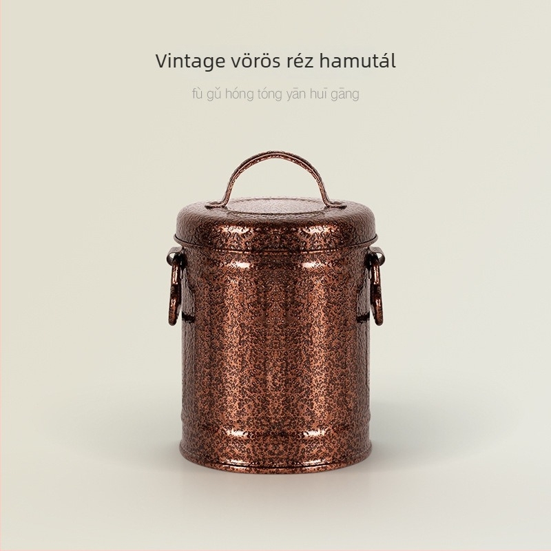 Galvanizált fém hamutartó kanna, retro stílusú asztali hamutartó, fedéllel és tárolási funkcióval, testreszabható