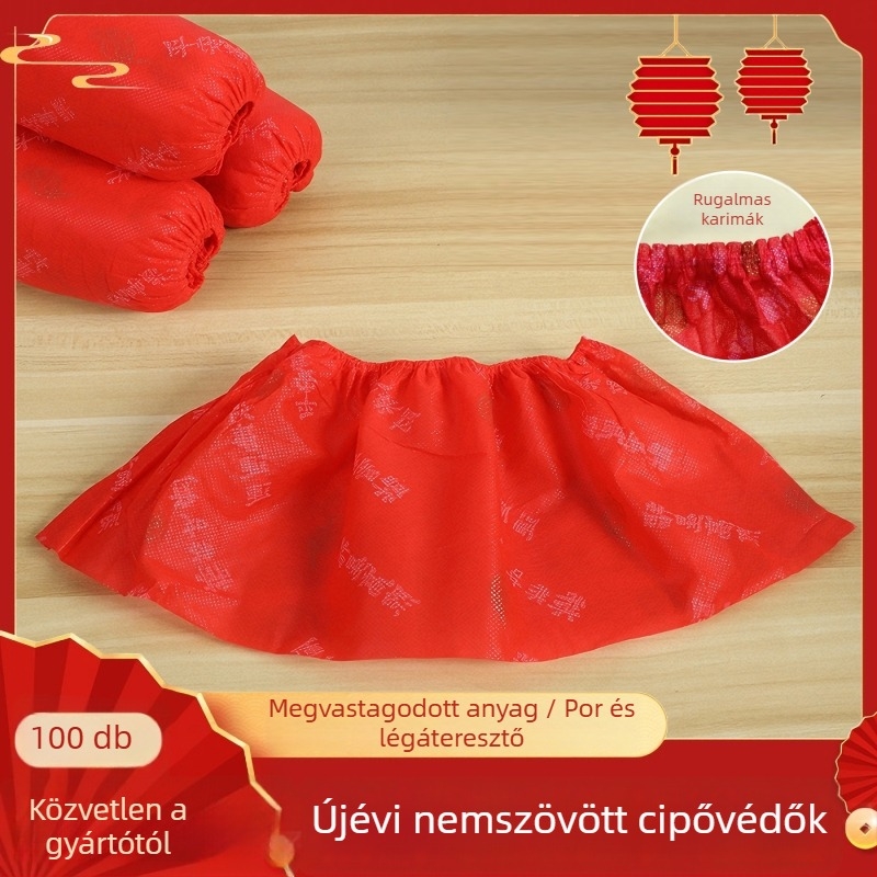 Egyszer használatos cipővédők | Nemszövött textil | Megnövelt csúszásmentes felület | Szerencsés ünnepi minta | Logó nyomtatva