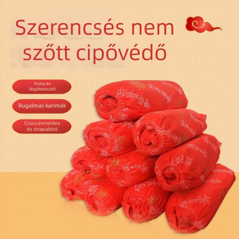Egyszer használatos cipővédők | Nemszövött textil | Megnövelt csúszásmentes felület | Szerencsés ünnepi minta | Logó nyomtatva