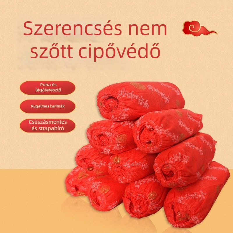 Egyszer használatos cipővédők | Nemszövött textil | Megnövelt csúszásmentes felület | Szerencsés ünnepi minta | Logó nyomtatva