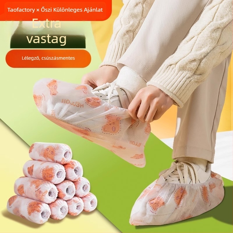 Egyszer használatos nyomtatott cipővédő, nem szőtt anyagból, beltéri használatra, felnőtteknek, vastagított, csúszásmentes, rajzfilm mintával