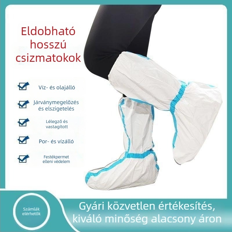 Egyszer használatos, vízálló és porálló cipővédők, magas szárú, megerősített és bővített kivitelben, mezőgazdasági felhasználásra