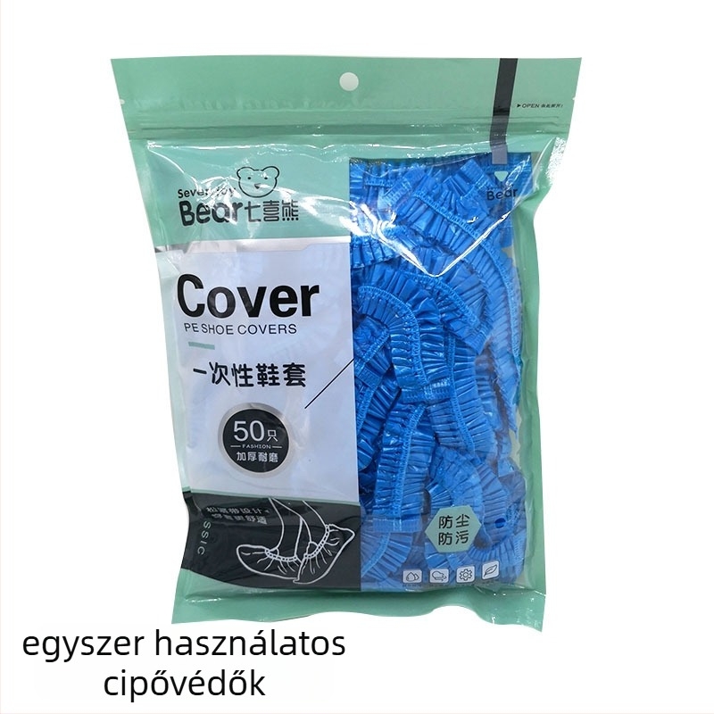 Egyszer használatos cipővédők PE műanyagból, gumis pánttal, 50 db