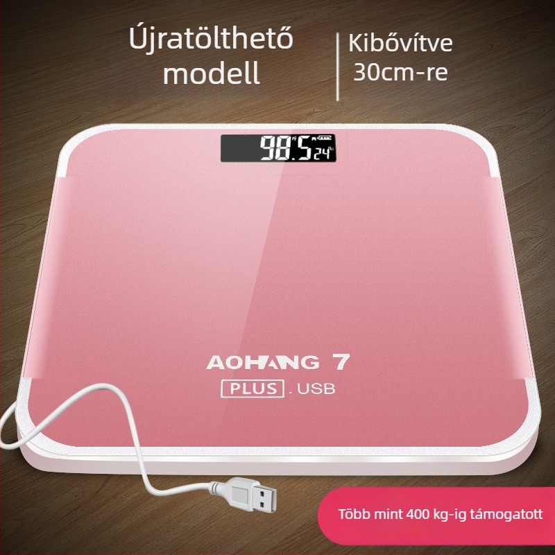 Elektronikus háztartási súlymérő magáncímke elérhető; max. 180 kg; töltéses/akkumulátoros működés.