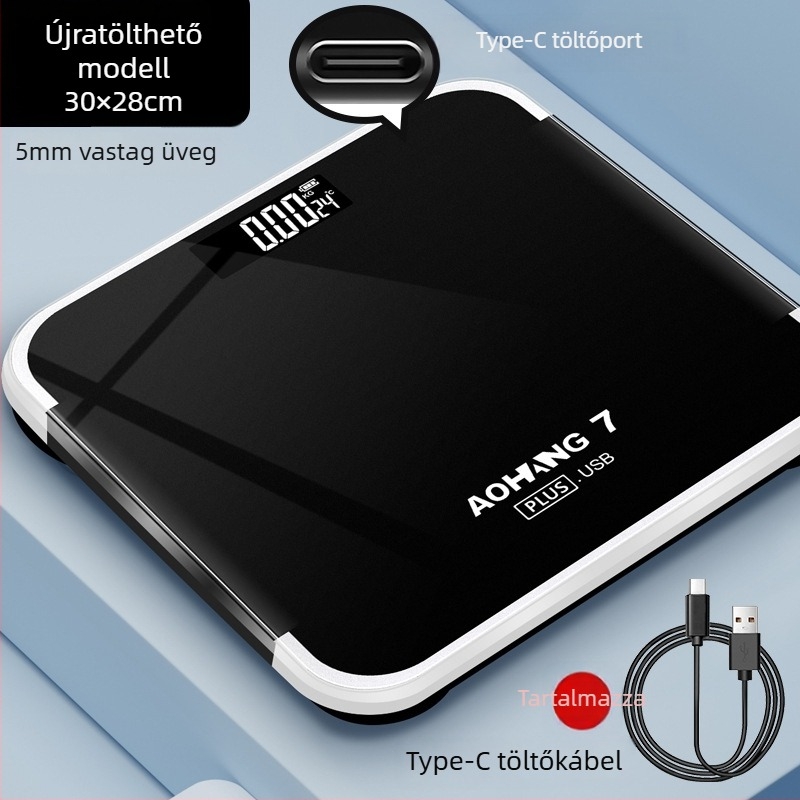 Elektronikus háztartási súlymérő magáncímke elérhető; max. 180 kg; töltéses/akkumulátoros működés.