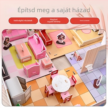 No-Cut 3D Quiet Book DIY Puzzle — Ház összerakása, papír panelek; Anyag: papír; Korcsoport: 4–6 év; Jelenetek: hálószoba, nappali, konyha, fürdőszoba