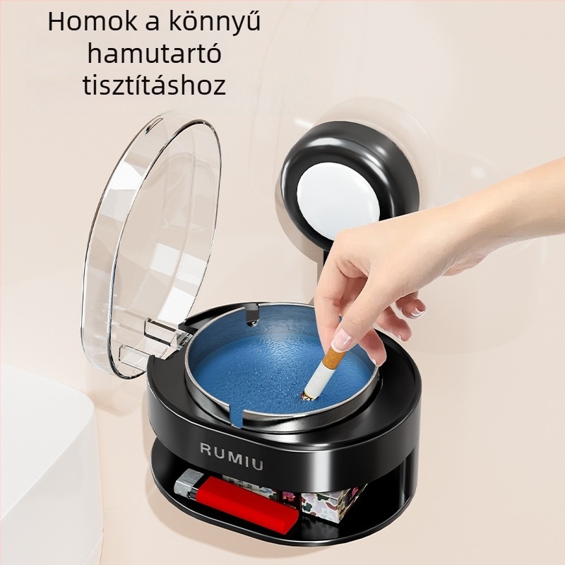 Hamutartó szívócsészével és fedéllel, szélvédett, gyújtó tároló, PET + rozsdamentes acél, szétválasztható típus