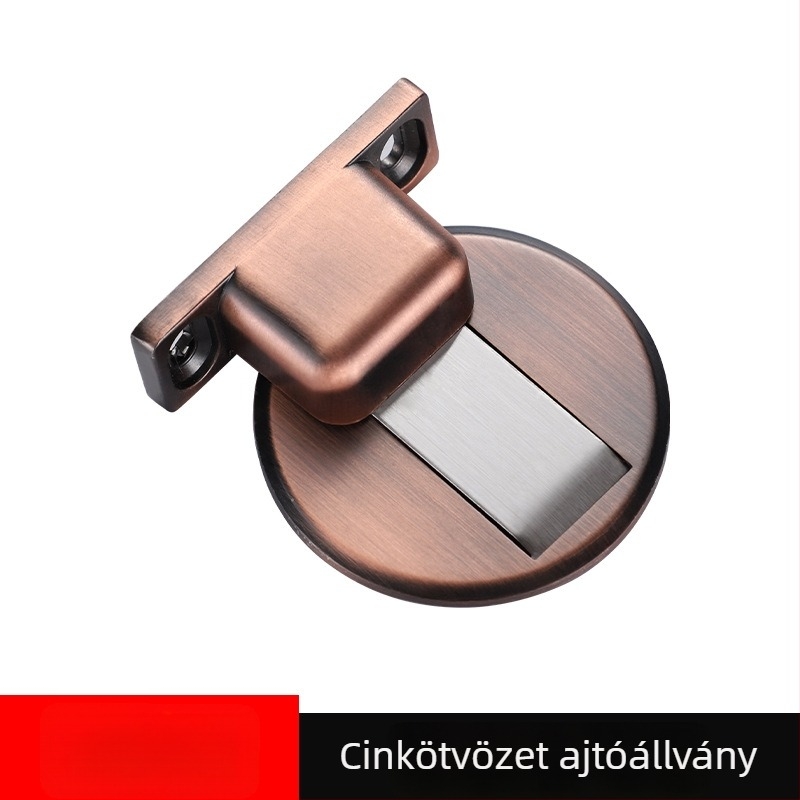 Mágneses padlós ajtóstop, cink ötvözet, furatok nélkül, padlóra szerelve, elektroplatált felület, modern minimalista stílus