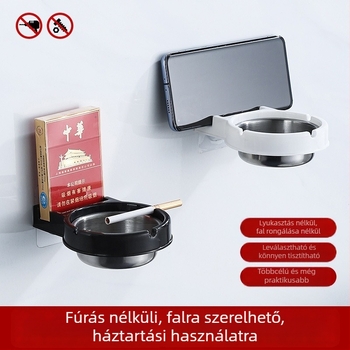 Fali szerelhető rozsdamentes acél hamutartó, anti-szóródó hamu dizájn, tároló funkció, szerszám nélküli szerelés