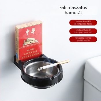 Fali szerelhető rozsdamentes acél hamutartó, anti-szóródó hamu dizájn, tároló funkció, szerszám nélküli szerelés