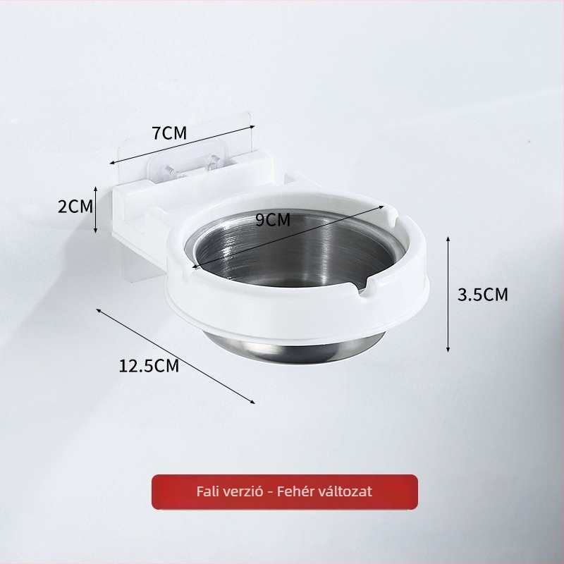 Fali szerelhető rozsdamentes acél hamutartó, anti-szóródó hamu dizájn, tároló funkció, szerszám nélküli szerelés
