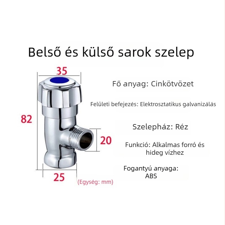 Réz háromutas szelep, menetes csatlakozás, modell 4-pontos egyenes szelep, működő nyomás 1 MPa, csaphoz