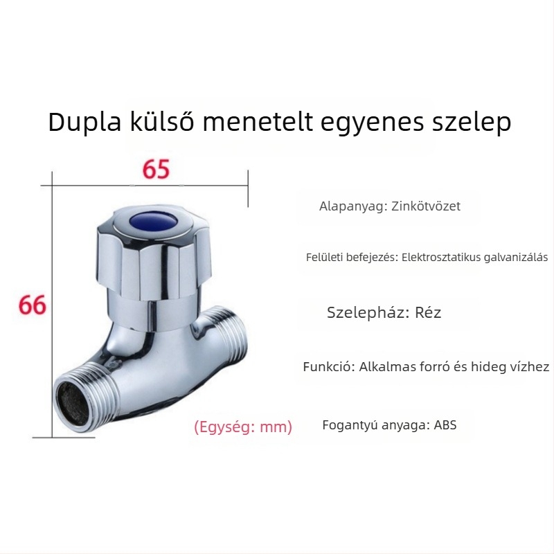Réz háromutas szelep, menetes csatlakozás, modell 4-pontos egyenes szelep, működő nyomás 1 MPa, csaphoz