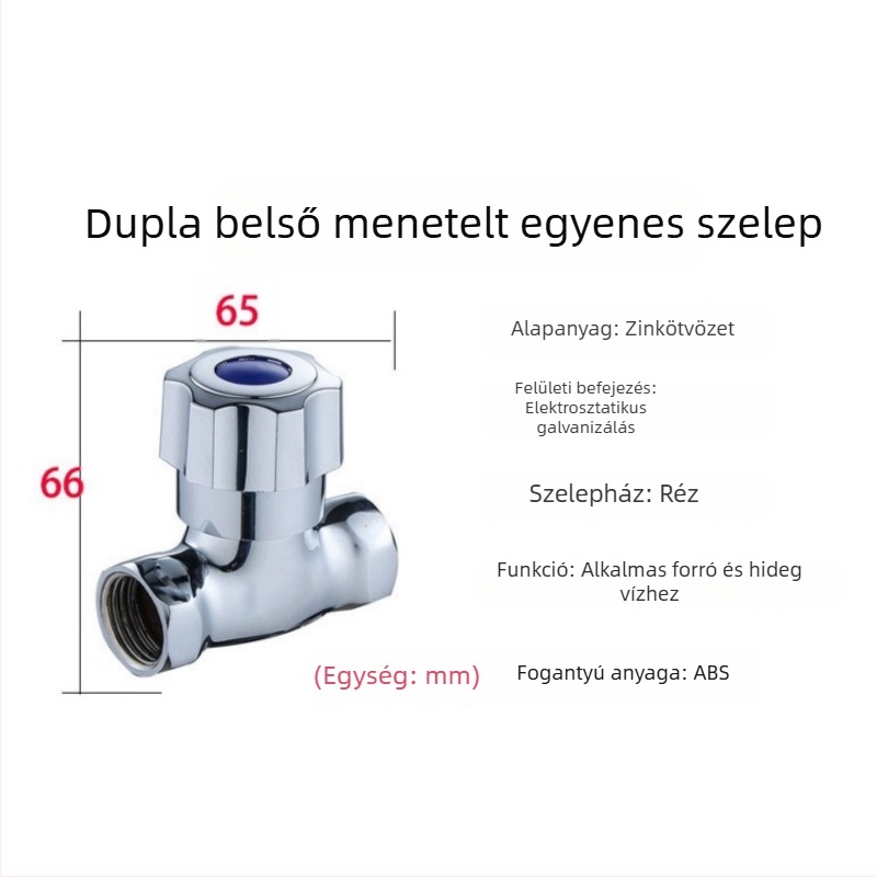 Réz háromutas szelep, menetes csatlakozás, modell 4-pontos egyenes szelep, működő nyomás 1 MPa, csaphoz