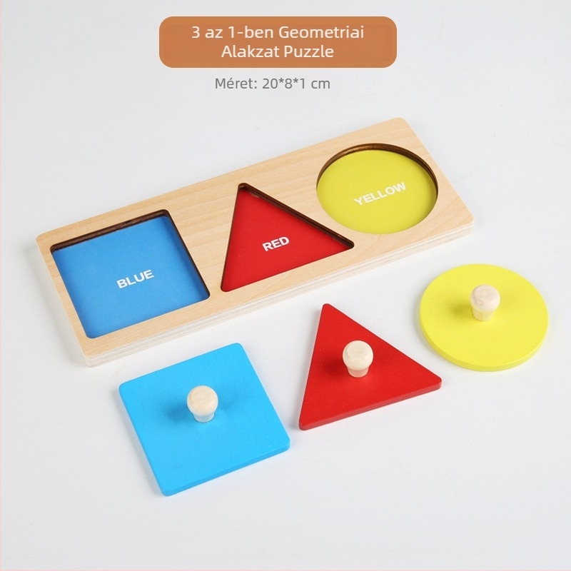 Montessori fa geometri panel – kézben tartható 3D alakú puzzle babáknak (0–3 évesek), mintavételi testreszabással
