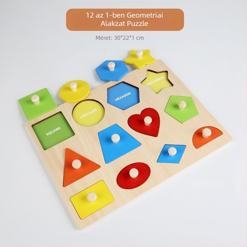 Montessori fa geometri panel – kézben tartható 3D alakú puzzle babáknak (0–3 évesek), mintavételi testreszabással