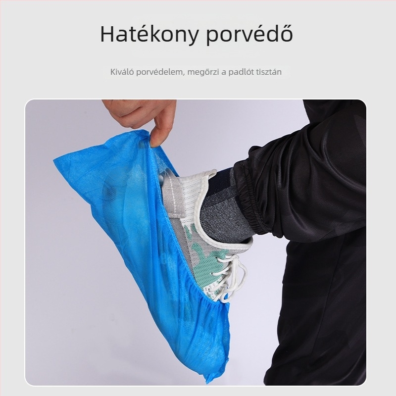 Egyszer használatos cipővédők, falra szerelt adagolóval, textil anyag, csúszásmentes, 4 g vastagság, testreszabott mintával és nyomtatott logóval, 50 db dobozonként