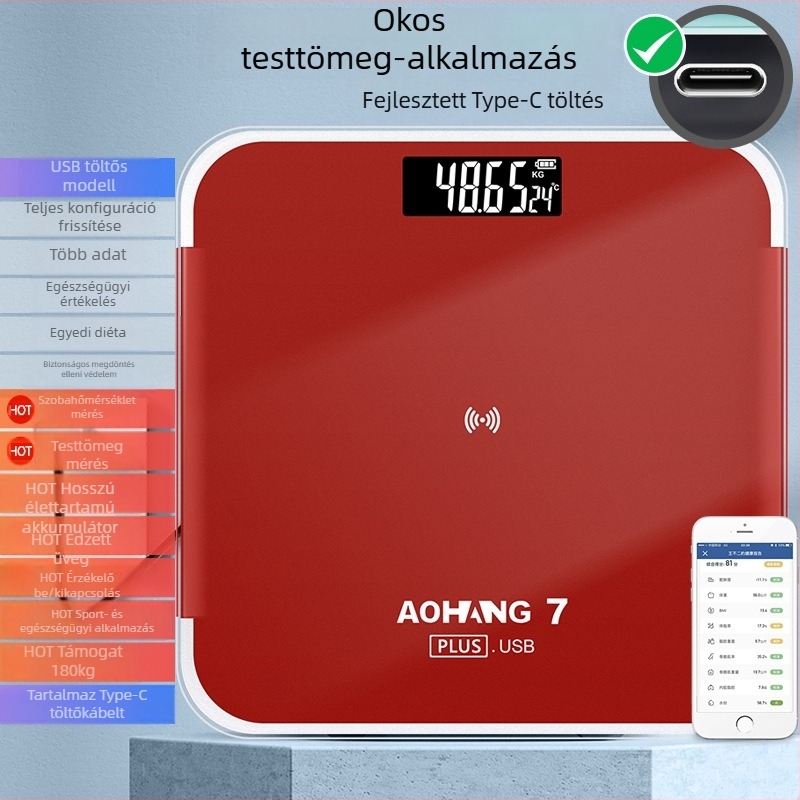 Testzsír-mérleg, újratölthető elektromos mérleg háztartási használatra (kapacitás 180 kg, csomagolás 10 db, Beautiful márka, magáncímke lehetőség)