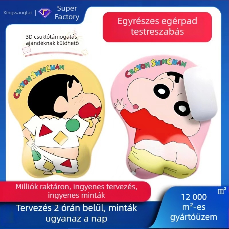 Szilikon csuklótámaszos egérpad — rajzfilmszerű dizájn, logónyomtatás, testreszabható