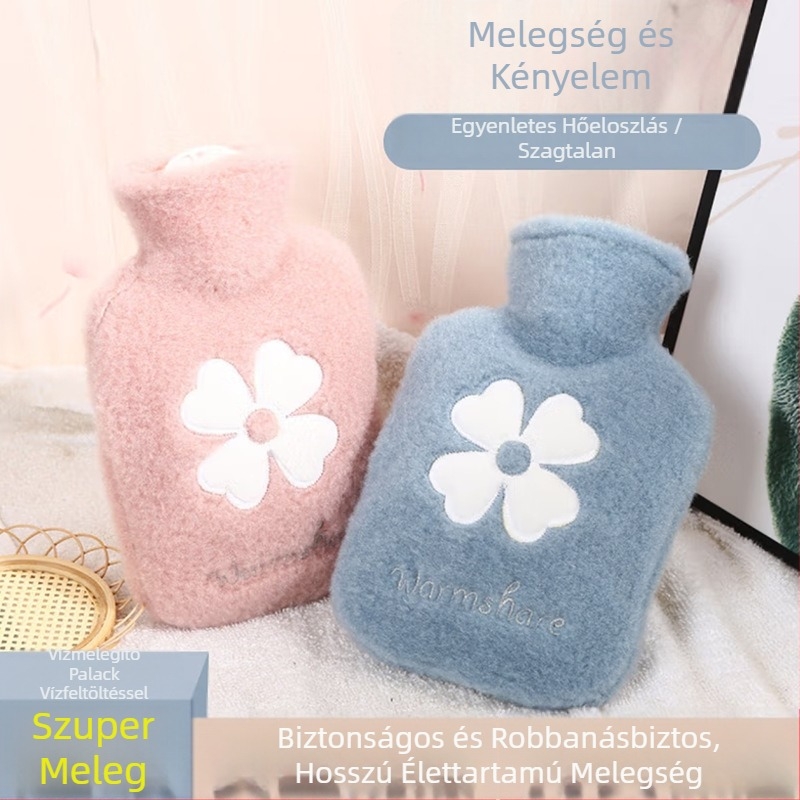 Vastag PVC melegvíz-palack a has melegítésére, vízzel töltve, aranyos stílus