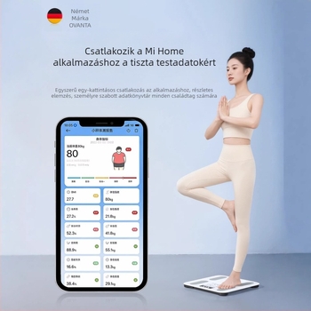 Oufanda Bluetooth testsúlymérő testzsír- és víz méréssel, 0,2–180 kg, edzett üveg, felnőtteknek