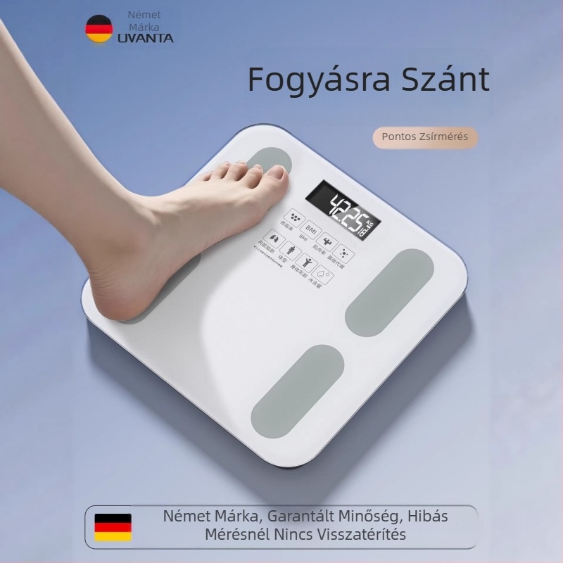 Oufanda Bluetooth testsúlymérő testzsír- és víz méréssel, 0,2–180 kg, edzett üveg, felnőtteknek
