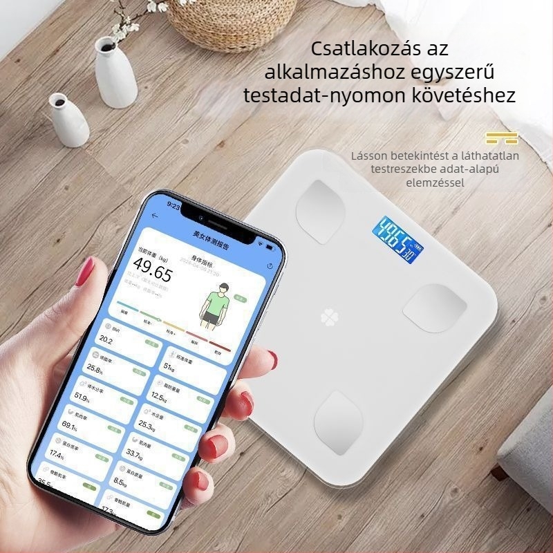 Okos testzsír mérő és testsúlymérő – elektronikus mérleg, egyszerű kialakítás, felnőtteknek