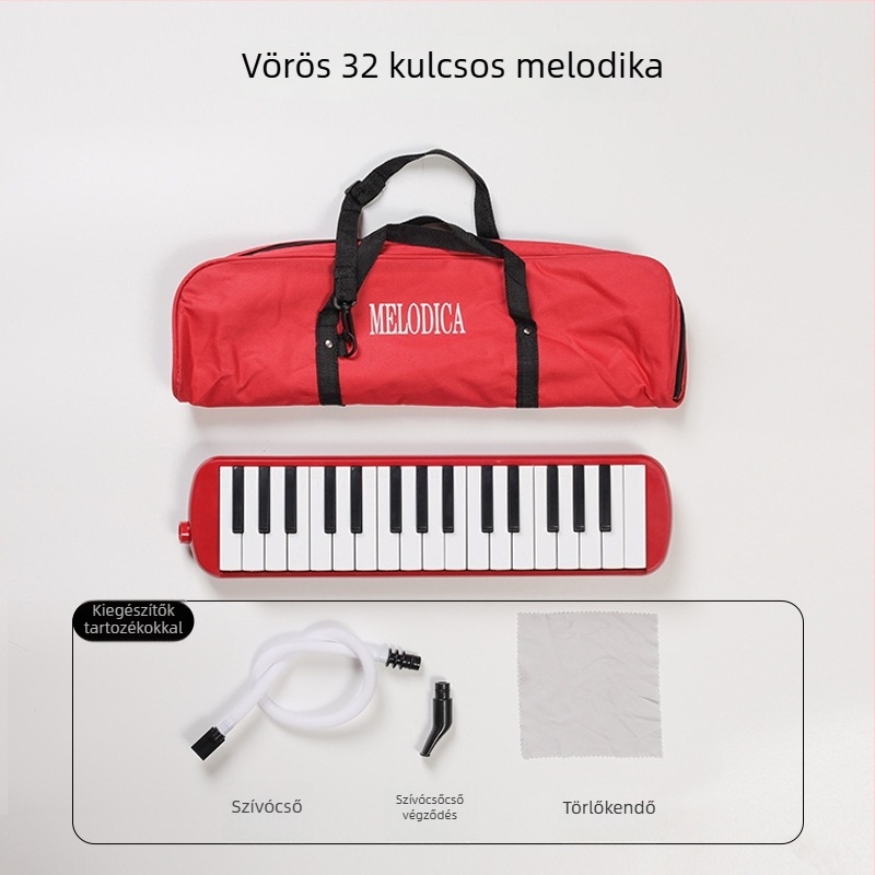 32 húros harmónika puha tokban gyerekeknek, kezdőknek, műanyag test, 101+ demonstrációs dal