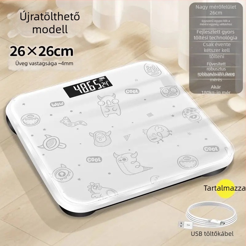Bluetooth testzsír mérő mérleg – rajzfilmszerű dizájn, otthoni használatra, max. 180 kg, Beautiful Márka