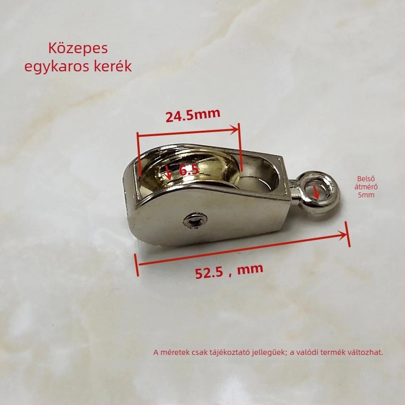 Cinkötvözetből készült kis görgő, mini görgő üvegházi szellőztetéshez; külső átmérő 1 mm, tengelyátmérő 1 mm, kötélbarázda sugar 1 mm, falvastagság 1 mm