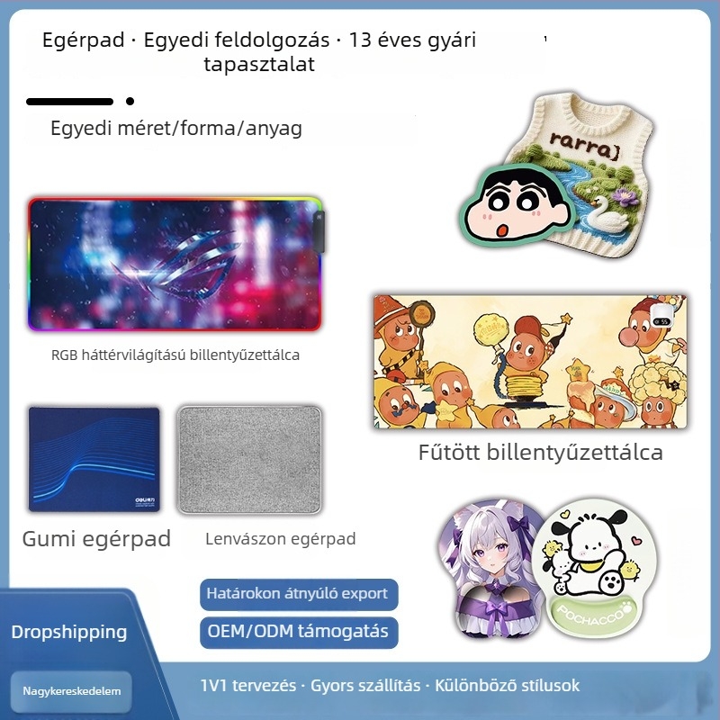 Reklám egérpad logóval és fűtéssel, DIY szilikon-len anyagú, különleges méretek