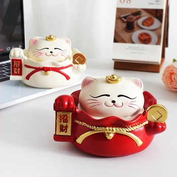 Cement Maneki-neko hamutál – testreszabható, dekoratív tároló funkció, japán stílusú rajz, logó nyomtatva