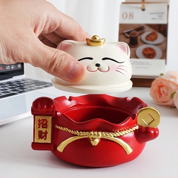 Cement Maneki-neko hamutál – testreszabható, dekoratív tároló funkció, japán stílusú rajz, logó nyomtatva