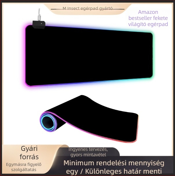 Óriás fekete RGB világító egér- és billentyűzetpad, megerősített széle és extra vastag asztali matt