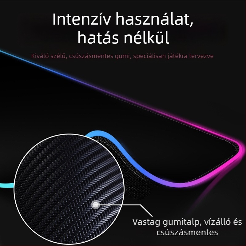 Óriás fekete RGB világító egér- és billentyűzetpad, megerősített széle és extra vastag asztali matt