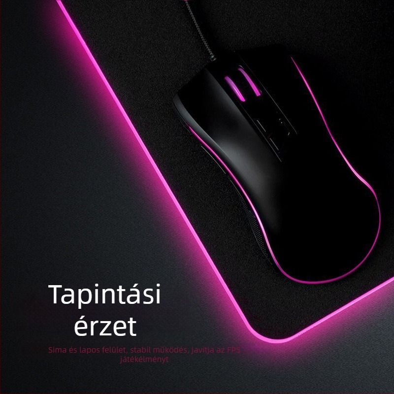 Óriás fekete RGB világító egér- és billentyűzetpad, megerősített széle és extra vastag asztali matt