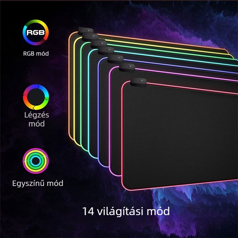 Óriás fekete RGB világító egér- és billentyűzetpad, megerősített széle és extra vastag asztali matt